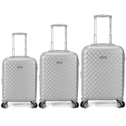 Conjunto de 3 malas rígidas expansíveis Benzi Bz5823lg, cabine 50cm, média 60cm, grande 70cm, 4 rodas duplas, fechadura de combinação, prata