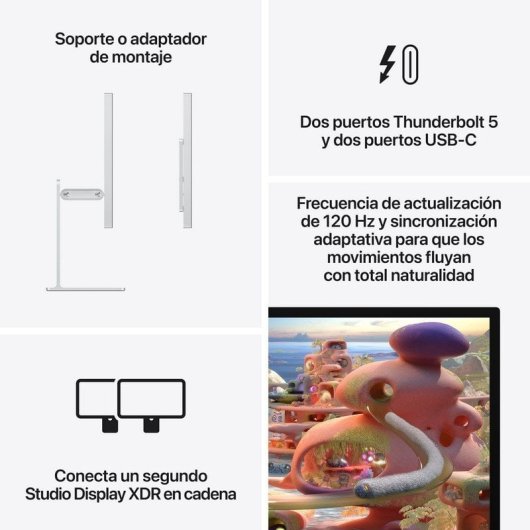 Apple Studio Display XDR 27" 5K Ultra HD 120Hz Mini LED Vidrio Estándar Soporte regulable en inclinación y altura