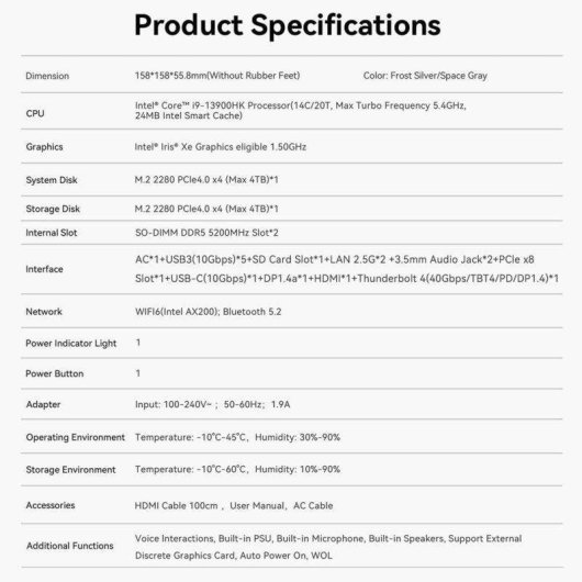 Mini PC Beelink GTi 13 Ultra Intel Core i9-13900HK 32GB 1TB SSD Iris Xe Windows 11 Pro WiFi 6E