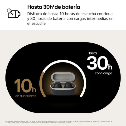 Auriculares LG XBOOM Buds Plus inalámbricos Bluetooth con Cancelación Activa de Ruido, micrófono triple y resistencia IP