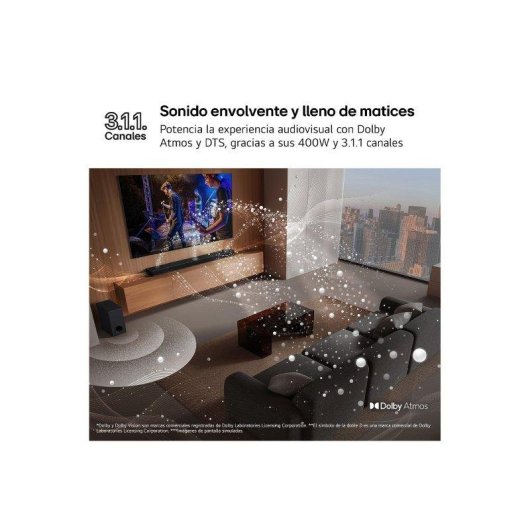 Barra de sonido LG S70TY Bluetooth HDMI eARC 400W Dolby Atmos Subwoofer inalámbrico