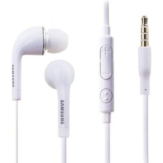 Auriculares Samsung EHS64 com fio jack 3,5 mm chamadas música controlo volume brancos