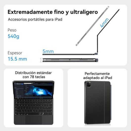 Funda Con Teclado Mágico Para Ipad Pro 11 / Ipad Air 11 Black Faux Leather Bluetooth Keyboard Protective Case