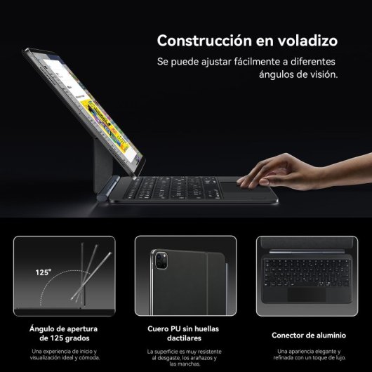 Funda Con Teclado Mágico Para Ipad Pro 11 / Ipad Air 11 Black Faux Leather Bluetooth Keyboard Protective Case