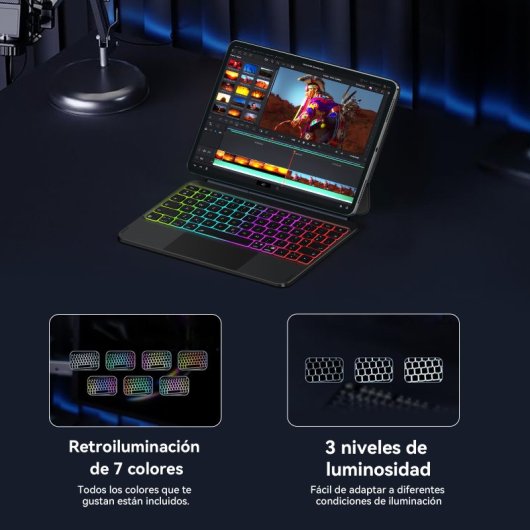 Funda Con Teclado Mágico Para Ipad Pro 11 / Ipad Air 11 Black Faux Leather Bluetooth Keyboard Protective Case