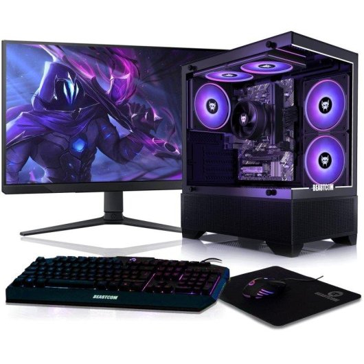 Desktop-PC BEASTCOM Q3 AMD Ryzen 5 16GB 1TB SSD Vega 6 Windows 11 Pro 24 Zoll Monitor Set WiFi