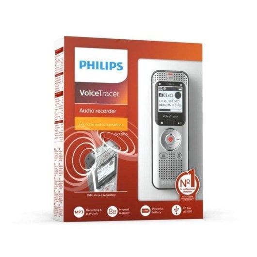 Dictafone Philips Voice Tracer DVT2050/00 estéreo 8GB LCD FM USB