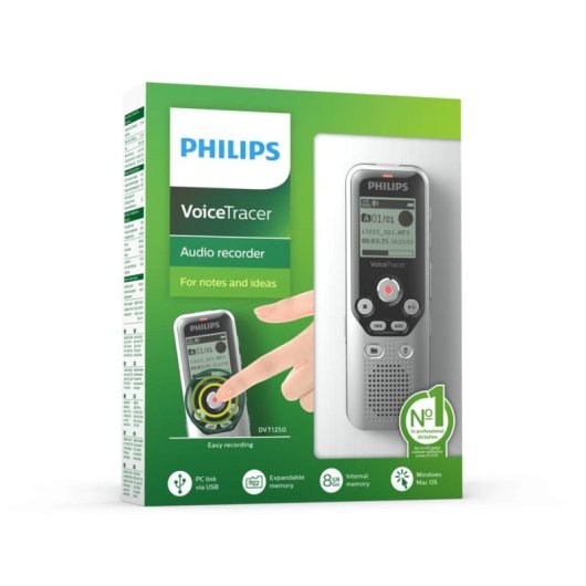Diktiergerät Philips DVT1250 8GB LCD MicroSD USB HQ LP SP