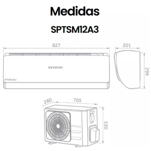 Aire Acondicionado Split 1x1 Infiniton SPTSM12A3 3.000 Frigorías A+++ Bomba de Calor WiFi