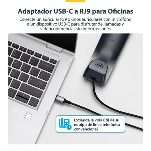 Adaptador USB-C StarTech UR9-HEADSET-ADAPTER RJ9 1,8 m Preto Plug and Play