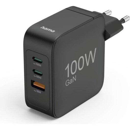 Carregador Hama 00201962 GaN 100W USB-C USB-A Carga Rápida Universal