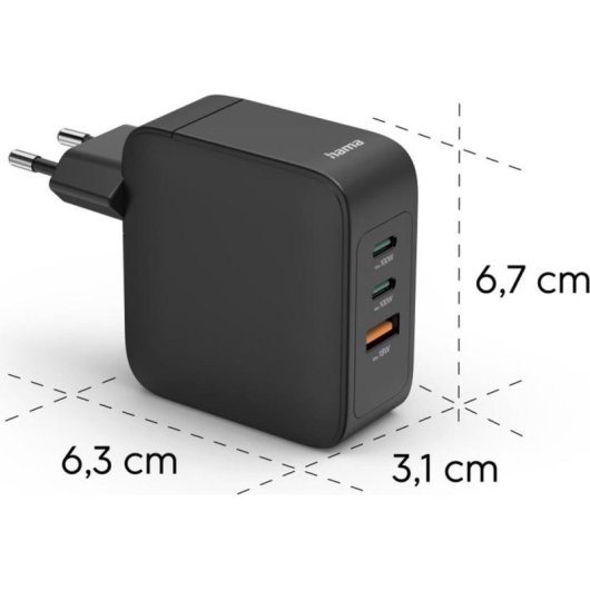 Carregador Hama 00201962 GaN 100W USB-C USB-A Carga Rápida Universal