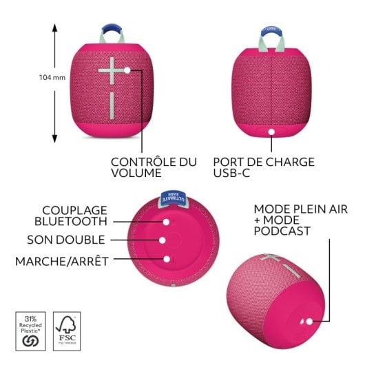 Altavoz portátil Ultimate Ears Wonderboom 4 Bluetooth sonido 360º, resistencia agua y polvo, rojo