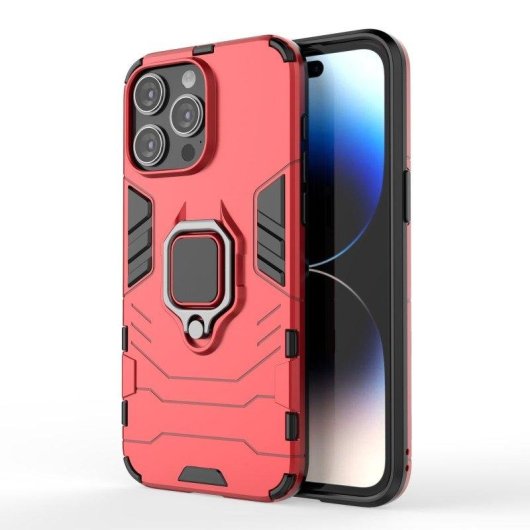 Funda para móvil Max Power Digital Anillo Giratorio Antigolpes Silicona Roja para iPhone 15 Pro Max