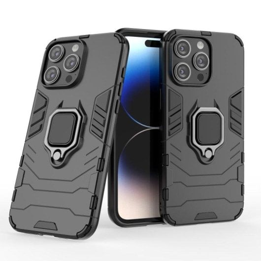 Funda para móvil Max Power Digital Magnética Anillo Giratorio Silicona TPU Negra para iPhone 15 Pro Max