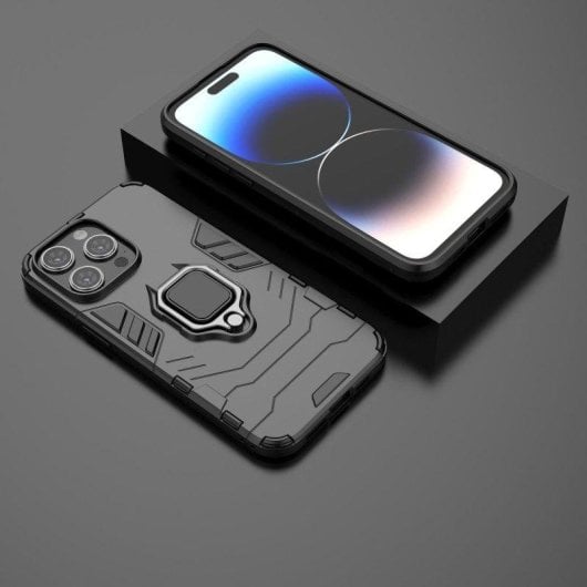 Funda para móvil Max Power Digital Magnética Anillo Giratorio Silicona TPU Negra para iPhone 15 Pro Max