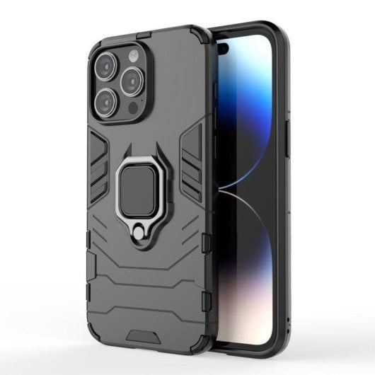 Funda para móvil Max Power Digital Magnética Anillo Giratorio Silicona TPU Negra para iPhone 15 Pro Max