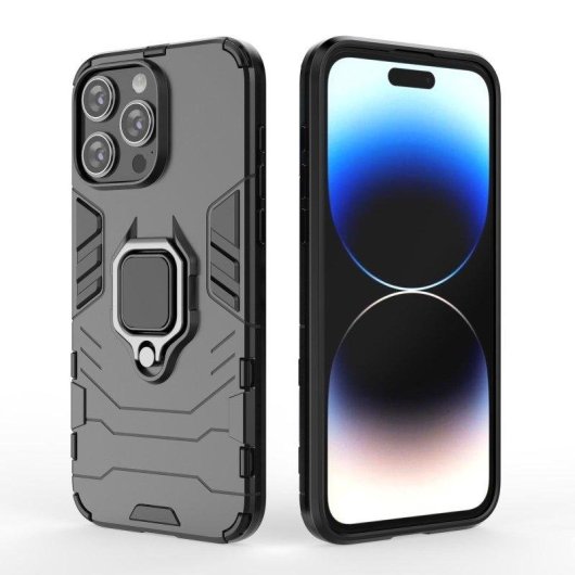 Funda para móvil Max Power Digital Magnética Anillo Giratorio Silicona TPU Negra para iPhone 15 Pro Max