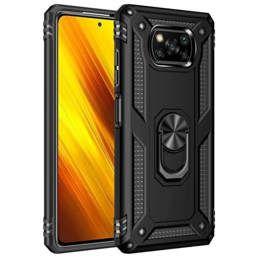 Funda para móvil Max Power Digital Anillo Giratorio Silicona y Policarbonato Negra Antideslizante para Xiaomi Poco X3 NFC y X3 Pro