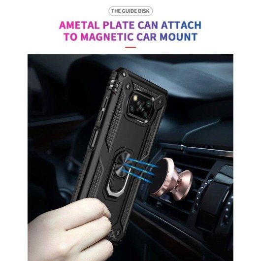 Funda para móvil Max Power Digital Anillo Giratorio Silicona y Policarbonato Negra Antideslizante para Xiaomi Poco X3 NFC y X3 Pro