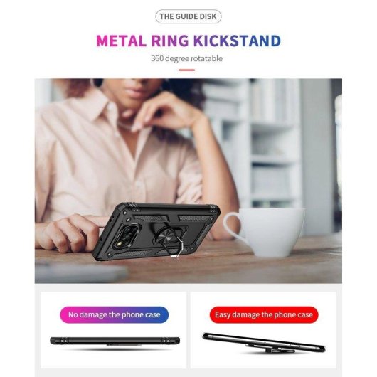 Funda para móvil Max Power Digital Anillo Giratorio Silicona y Policarbonato Negra Antideslizante para Xiaomi Poco X3 NFC y X3 Pro