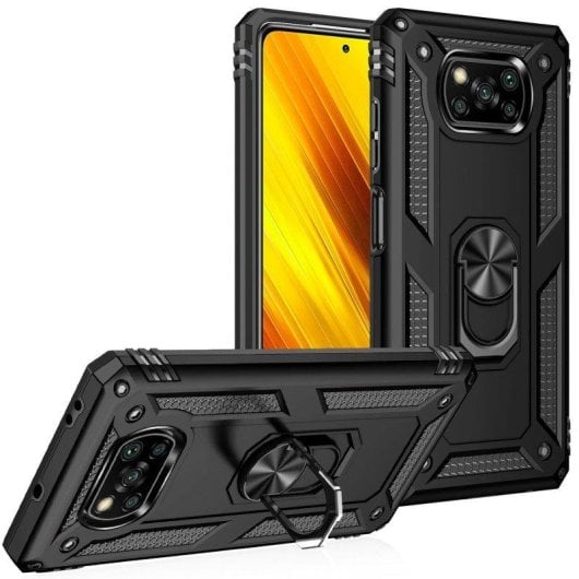 Funda para móvil Max Power Digital Anillo Giratorio Silicona y Policarbonato Negra Antideslizante para Xiaomi Poco X3 NFC y X3 Pro