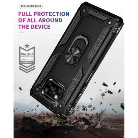 Funda para móvil Max Power Digital Anillo Giratorio Silicona y Policarbonato Negra Antideslizante para Xiaomi Poco X3 NFC y X3 Pro