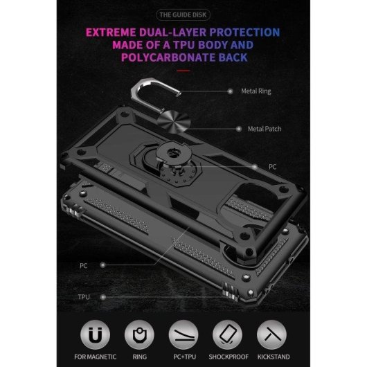 Funda para móvil Max Power Digital Anillo Giratorio Silicona y Policarbonato Negra Antideslizante para Xiaomi Poco X3 NFC y X3 Pro