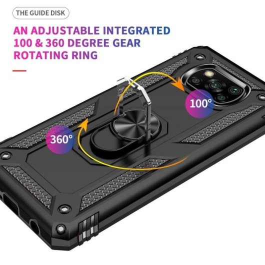 Funda para móvil Max Power Digital Anillo Giratorio Silicona y Policarbonato Negra Antideslizante para Xiaomi Poco X3 NFC y X3 Pro
