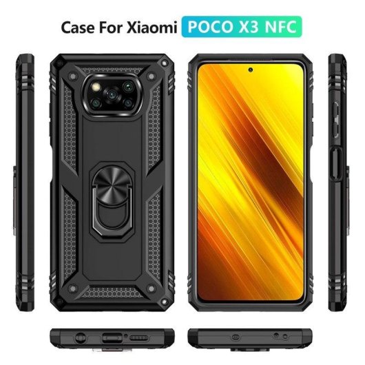 Funda para móvil Max Power Digital Anillo Giratorio Silicona y Policarbonato Negra Antideslizante para Xiaomi Poco X3 NFC y X3 Pro