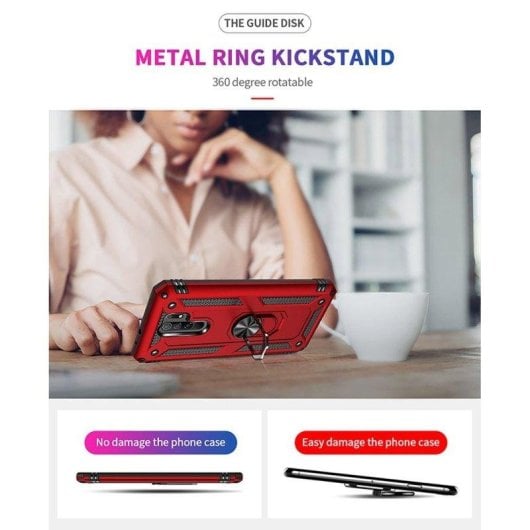 Funda para móvil Max Power Digital Anillo Giratorio Silicona y Policarbonato Roja Antideslizante para Xiaomi Redmi 9