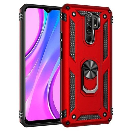Funda para móvil Max Power Digital Anillo Giratorio Silicona y Policarbonato Roja Antideslizante para Xiaomi Redmi 9
