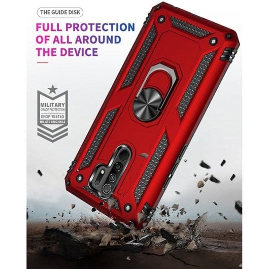 Funda para móvil Max Power Digital Anillo Giratorio Silicona y Policarbonato Roja Antideslizante para Xiaomi Redmi 9