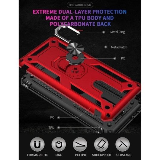 Funda para móvil Max Power Digital Anillo Giratorio Silicona y Policarbonato Roja Antideslizante para Xiaomi Redmi 9