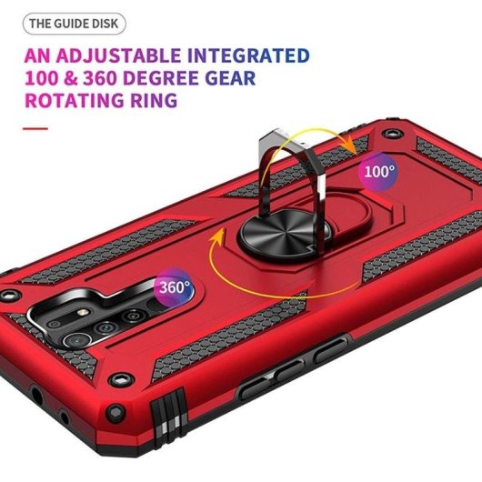 Funda para móvil Max Power Digital Anillo Giratorio Silicona y Policarbonato Roja Antideslizante para Xiaomi Redmi 9