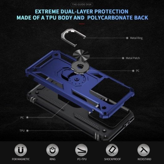 Funda para móvil Max Power Digital Anillo Giratorio Silicona Policarbonato Azul Antideslizante para Xiaomi 14T 5G