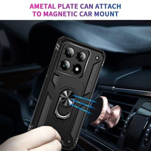 Funda para móvil Max Power Digital Anillo Giratorio Silicona Policarbonato Negra Antideslizante para Xiaomi 14T 5G