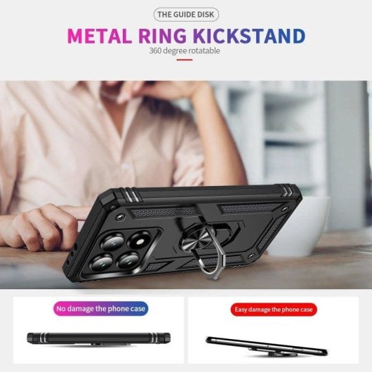 Funda para móvil Max Power Digital Anillo Giratorio Silicona Policarbonato Negra Antideslizante para Xiaomi 14T 5G
