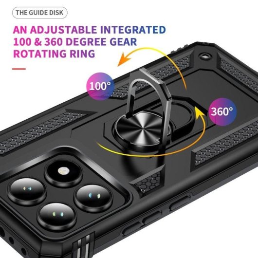 Funda para móvil Max Power Digital Anillo Giratorio Silicona Policarbonato Negra Antideslizante para Xiaomi 14T 5G
