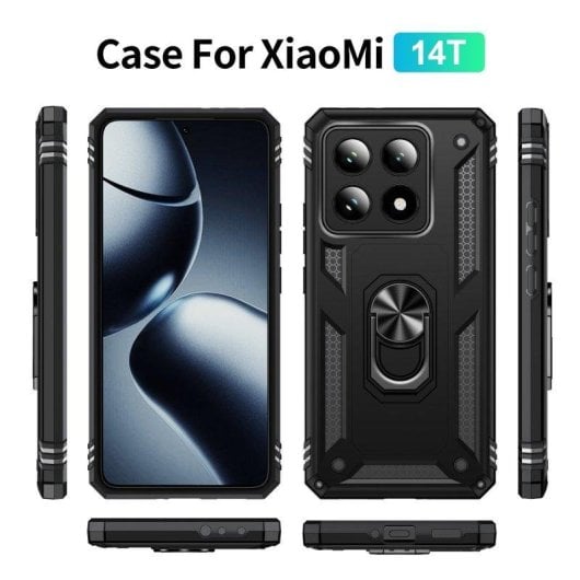 Funda para móvil Max Power Digital Anillo Giratorio Silicona Policarbonato Negra Antideslizante para Xiaomi 14T 5G