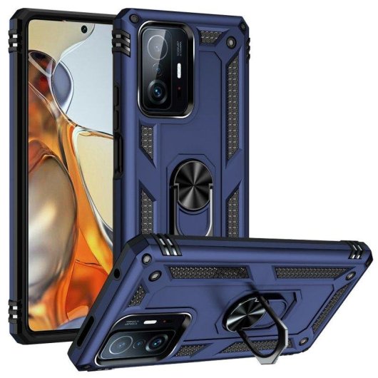 Funda para móvil Max Power Digital Anillo Giratorio Silicona Policarbonato Azul Antideslizante para Xiaomi Mi 11T y Mi 11T Pro