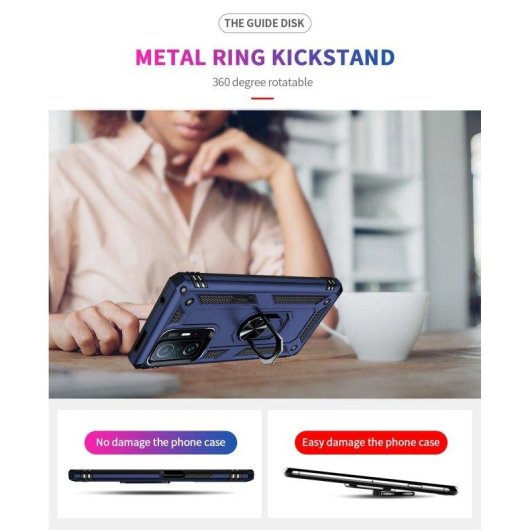 Funda para móvil Max Power Digital Anillo Giratorio Silicona Policarbonato Azul Antideslizante para Xiaomi Mi 11T y Mi 11T Pro