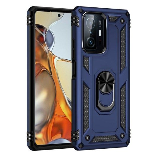 Funda para móvil Max Power Digital Anillo Giratorio Silicona Policarbonato Azul Antideslizante para Xiaomi Mi 11T y Mi 11T Pro
