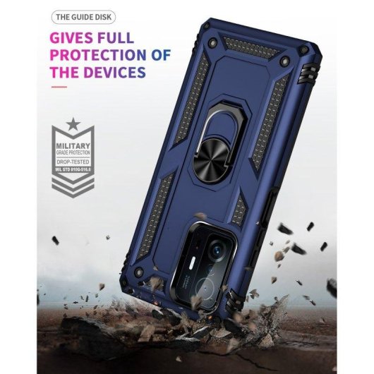 Funda para móvil Max Power Digital Anillo Giratorio Silicona Policarbonato Azul Antideslizante para Xiaomi Mi 11T y Mi 11T Pro