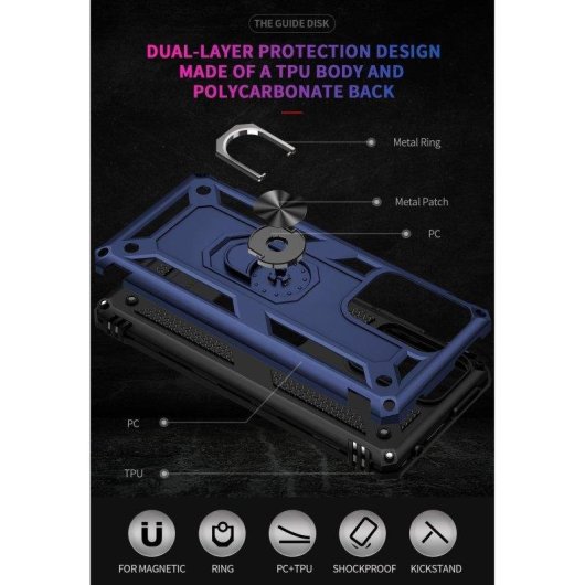 Funda para móvil Max Power Digital Anillo Giratorio Silicona Policarbonato Azul Antideslizante para Xiaomi Mi 11T y Mi 11T Pro