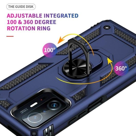 Funda para móvil Max Power Digital Anillo Giratorio Silicona Policarbonato Azul Antideslizante para Xiaomi Mi 11T y Mi 11T Pro