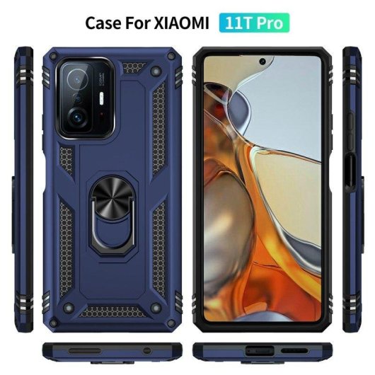 Funda para móvil Max Power Digital Anillo Giratorio Silicona Policarbonato Azul Antideslizante para Xiaomi Mi 11T y Mi 11T Pro