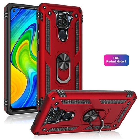 Funda para móvil Max Power Digital Anillo Giratorio Silicona Policarbonato Roja Antideslizante para Xiaomi Redmi Note 9