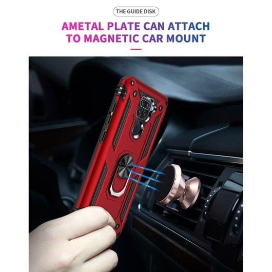 Funda para móvil Max Power Digital Anillo Giratorio Silicona Policarbonato Roja Antideslizante para Xiaomi Redmi Note 9