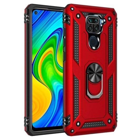 Funda para móvil Max Power Digital Anillo Giratorio Silicona Policarbonato Roja Antideslizante para Xiaomi Redmi Note 9